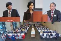 (Clockwise from top left) Prof Kenneth Young, Prof Wong Suk Ying, Prof Wai-Yee Chan, alumni, teachers and students